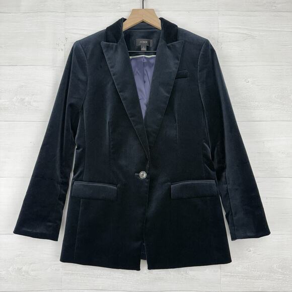 J.Crew Willa Blazer Womens 2 Black Stretch Velvet One Button‎ Preppy Academia - Picture 1 of 16